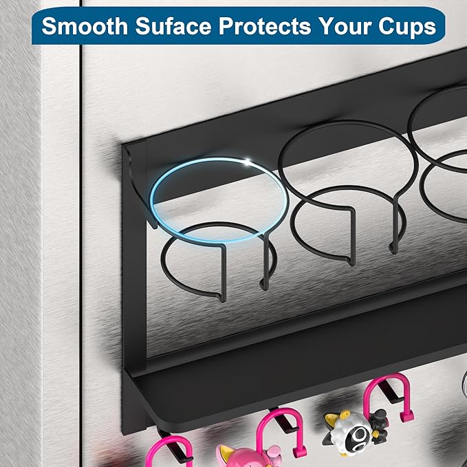 Magnetic Cup Storage Organizer Holder for Stanley 30/40 oz Tumbler,Strong Magnetic Rack for Fridge (Black, 4CUPS)