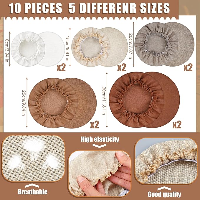 Patelai 10 Pcs Bowl Covers Reusable in 5 Size Stretch Cloth Fabric Elastic Food Storage Bowl Covers Bread Sourdough Lids for Proofing Food Fruits Leftover(Brown,Earth Tone Style)