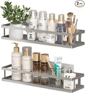 PUSDON 2-Pack 16.5" Extra Long Slim Shower Caddy, Adhesive Wall Mount Bathroom Organizer, Rustproof Open Frame Mesh Spice Rack for Kitchen, Holds 50LBS - Silver Gray, Guardrail