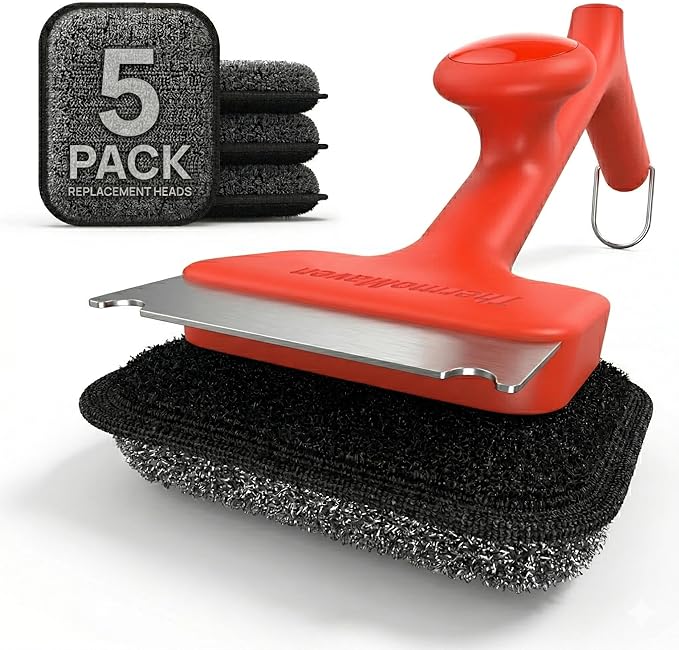 ThermoMaven BBQ Grill Brush Bristle Free - 17" Safe Steam Grill Cleaner Brush with Scraper and 5 Brush Heads for Porcelain/Gas/Charcoal Grill Outdoor Grill Barbecue Cleaner