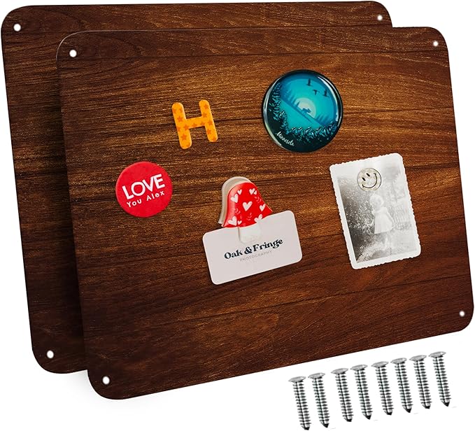 9 inches x 6.5 inches Stainless Steel Plate for Magnets, 3M Adhesive Back, Mounting Screws, Ideal for Magnetic Shelf, Spice Holders, Colorful Magnets as a Gift. Mount Anywhere! (Timber, 2 Pack)