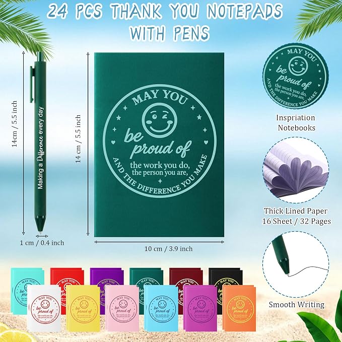 Feifeiya 72 Pcs/ 24 Set Bulk Mugs Gifts Set for Coworkers Employees 24 oz Tumbler with Lids and Straws Motivational Pens Inspirational Notepads Plastic Cup Gift for Staff Week Gift
