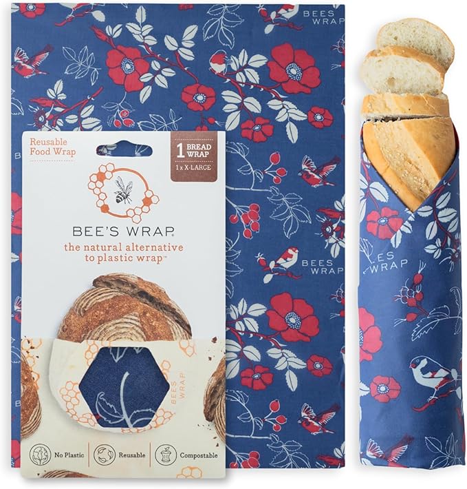 Bee's Wrap Beeswax Wraps for Bread - Beeswax Bread Wrap for Sourdough & Bread Storage - Plastic Free Made in USA Reusable Natural Food Wrap - Botanical