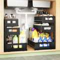 3-Tier Under Sink Organizer,2 Pack Height Adjustable Pull Out Cabinet Organizer Shelf, Thickened Metal Slide out Storage Drawer Rack for Bathroom Laundry Room Kitchen Pantry Organization (Black)