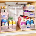 Under Sink Organizer, 2-Pack 3-Tier Thickened Metal Pull out Cabinet Organizer Shelf, Height Adjustable Slide out Storage Drawer Rack for Kitchen Bathroom Pantry Laundry Home Organization, Pink
