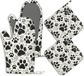 Dog Paw Potholders & Oven Mitts Sets Cat Footprint Paw Prints Silicone Heat Resistant Oven Mits and Hot Pads Non-Slip Pot Holders Gloves for Kitchen Chef Cooking Baking Grilling BBQ