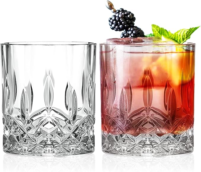 Barski Whiskey Glasses - Double Old Fashioned Rocks Glass - Set of 2 Lowball Tumbler - DOF Crystal Glass Tumblers - For Scotch - Bourbon - Water - Beverage - Drinking Glasses - 10.5 oz, Made in Europe