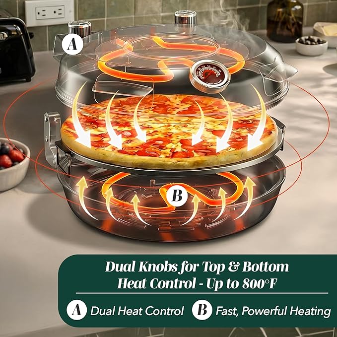 Cook With Color Electric Countertop Pizza Oven, Indoor Crispy Crust Pizza Maker, 12 Inch Pizza Oven with Ceramic Stone, Heats up to 800°F, Dual Temperature Control, Includes Pizza Peel, Off White