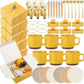 Reallnaive 61 Pcs Baby Shower Prizes for Game Winners Include Ceramic Mug Coaster Hand Cream Pen Spoon Bracelet Hair Clip Card Gift Box with Raffia for Guest Gender Reveal Bridal Shower Party (Yellow)