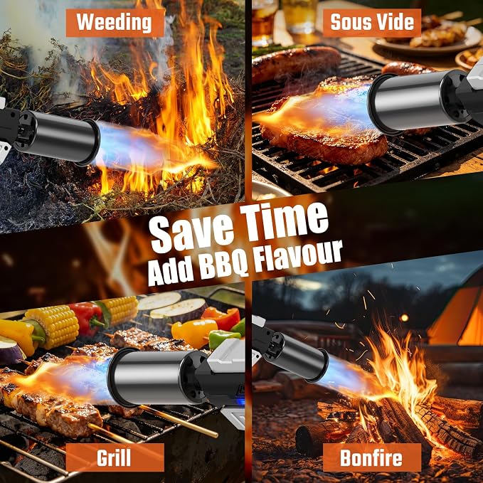 Sondiko Powerful Propane Torch Gun, Front-Mounted LED Light, Gift for Men | Adjustable Flame Thrower, Heavy-Duty Blow Torch Gun for Searing Steak, BBQ, Sous Vide, Camping, Charcoal Starter