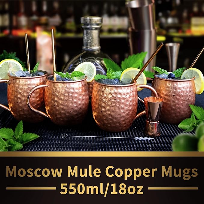 LINALL Moscow Mule Copper Mugs- Set of 12 Copper Plated Stainless Steel Mug 18oz, for Chilled Drinks (12 pcs)