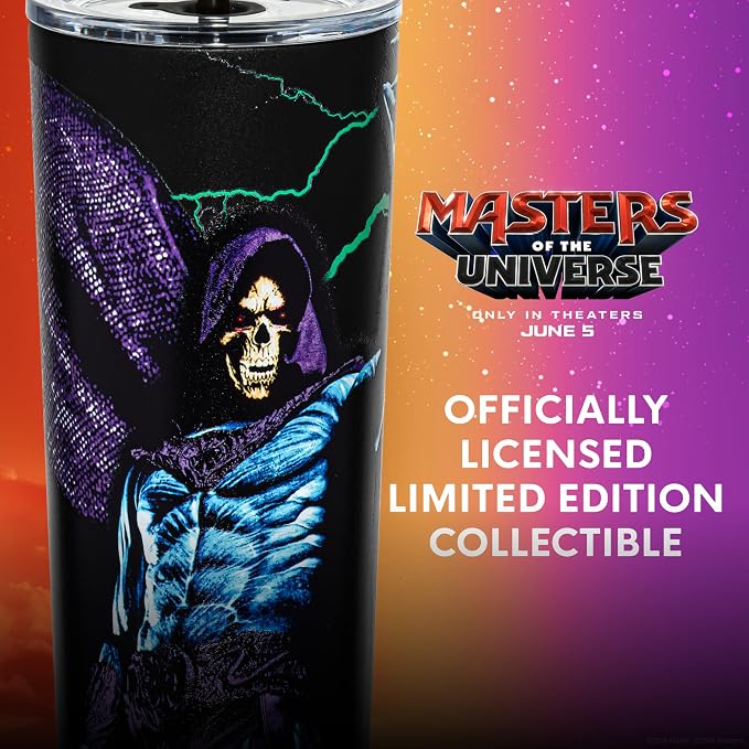Dragon Glassware x Masters of the Universe (MOTU) Vacuum Insulated Stainless Steel Tumbler - 24 oz with Straw Charm - Official 2026 Movie Merch - Skeletor