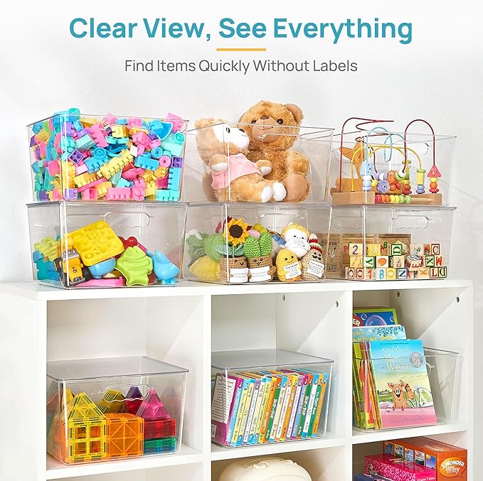 Vtopmart 4 Pack Extra Large Clear Stackable Storage Bins with Lids, 11x11 Cube Organizer with Handle, Plastic Containers for Pantry, Closet, LaundryRoom, Kitchen, Bathroom, UnderSink Organization