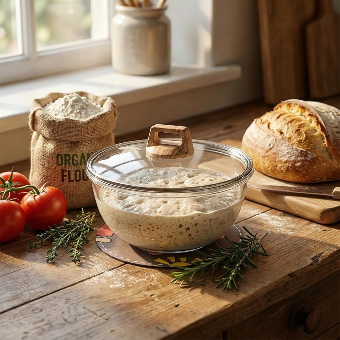 3.2 QT Glass Sourdough Bread Proofing Bowl with Lid, Large Dough Rising Bowl for Bread Baking,Clear Mixing Bowl with Cover, Kitchen Fermentation Container for Starter, Storage & Gift(1, 3.2 Quart)