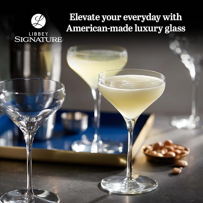Libbey Signature Coupe Glasses Set of 4, Timeless Cocktail Glasses for Drinks and Desserts, Bar Glassware for All Occasions