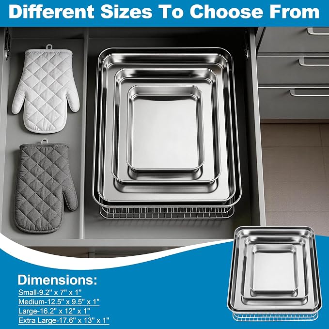 Herogo Baking Sheet with Wire Rack Set(2 Pans + 2 Racks), 16" x 12" x 1" Stainless Steel Jelly Roll Pan with Cooling Rack Set for Baking & Roasting, Non Toxic & Easy Clean