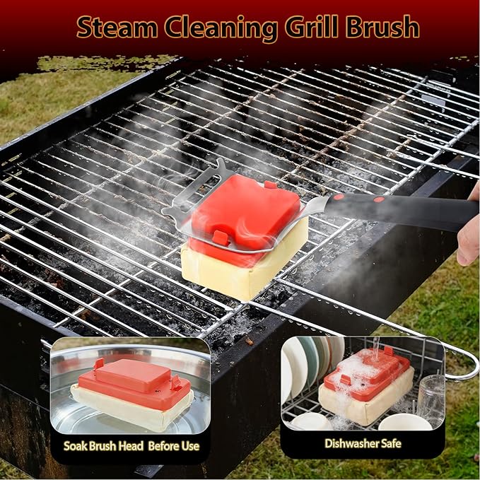 Grill Brush Bristle Free,BBQ Grill Brushes and Scraper for Outdoor Grill Steam Cleaner for Cast Iron/Stainless Steel Grates Safe Barbecue Cleaner Brush with Replaceable Cleaning Head