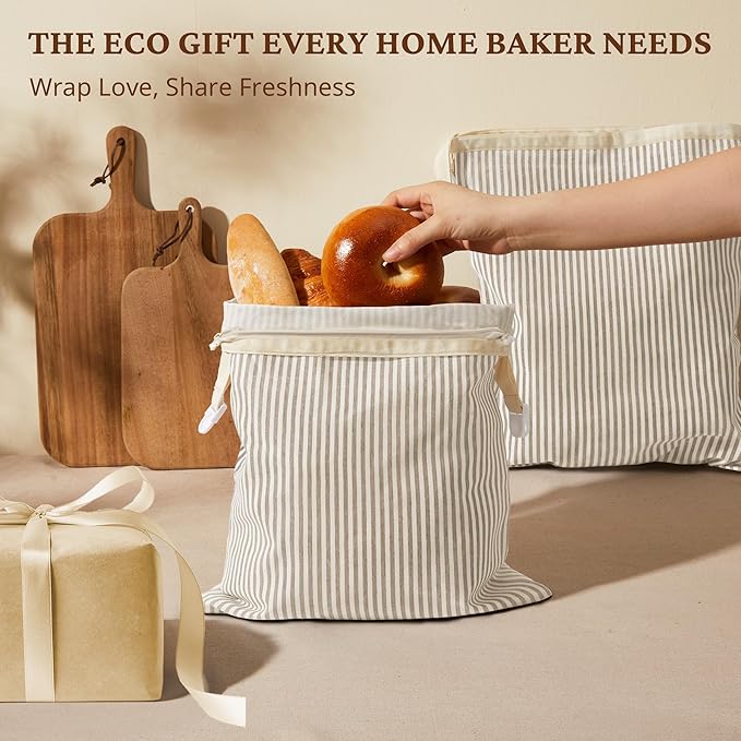 BRONYPRO Beeswax Bread Bags for Homemade Bread Sourdough, 2 Pack Reusable Sourdough Bread Bags with Zipper, Organic Beeswax & Linen Bread Storage, Eco-friendly & Long-latsing,Large 17x12.6in,Beige