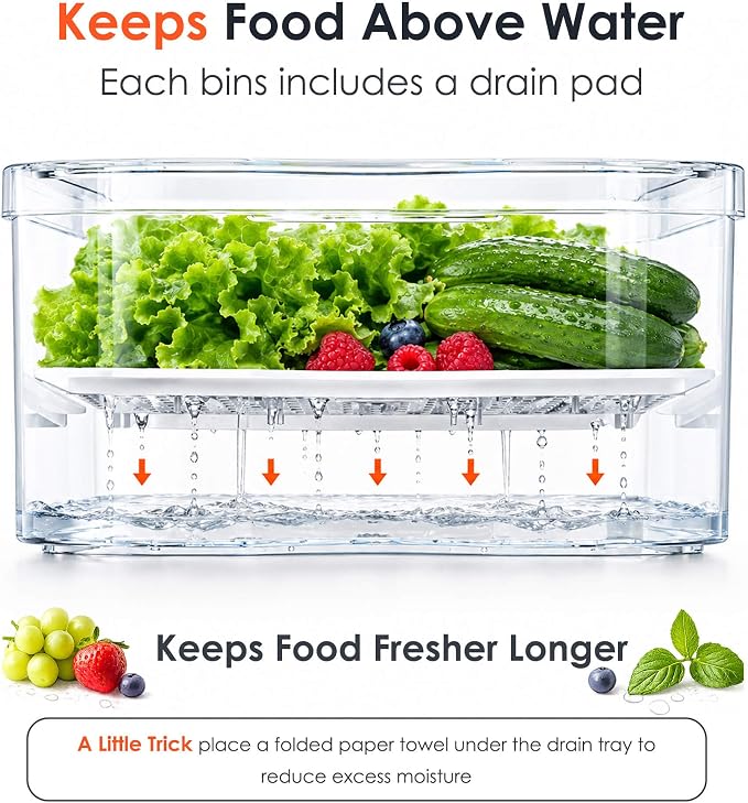 SMRCAD Refrigerator Organizers and Storage, 6 Pack with 1 Pull-Out Drawer and 5 Lidded Bins, Fruit Storage Containers for Fridge with Drain Trays, Helps Keep Produce Fresh