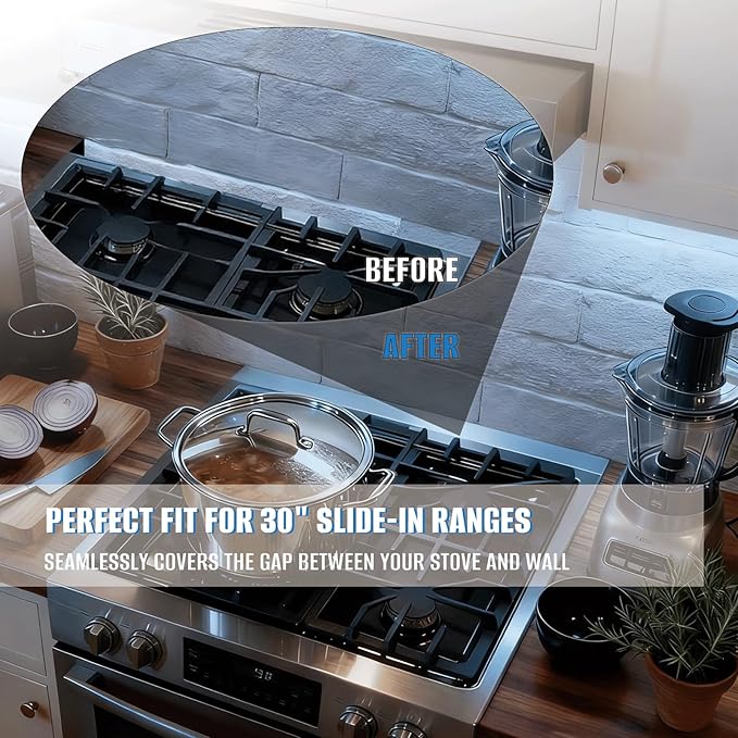 30" Slide-In Range Rear Filler Kit, Stainless Steel Stove Gap Filler Behind Range, 1" or 2.25" Adjustable Backguard Trim Kit, Easy to Install Backsplash Gap Cover Compatible with 30" Ranges, Black