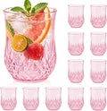 12 Pack Plastic Stemless Wine Glasses,12oz Unbreakable Vintage Elegant Drinking Glass Set,Reusable Fancy Cocktail Cups for Party, Wedding, and Bulk Events (12, 12oz-Pink)