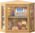 BMOSU Corner Bread Box for Kitchen Countertop Double Layer Bamboo Wooden Bread box Large Capacity Bread Storage Bin(Natural, Medium)