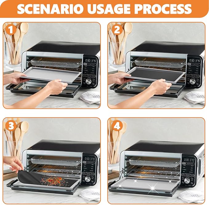 Crumb Tray Replacement for Ninja Foodi SP101 SP151 SP201 SP301 Air Fryer Oven, with 6 Pack Silicone Oven Mats for Flip Toaster Oven Parts, Air Fryer Accessories for Ninja Digital Countertop Oven