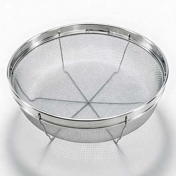 Fine Mesh Strainer for Kitchen, Stainless Steel Colander Bowl for Pasta, Rice, Fruit, Metal Net Baskets with Resting Base - Strain, Drain, Rinse (Diameter 12.2 inch)