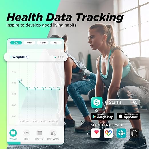 RunStar Scale for Body Weight and Fat, BMI Muscle Mass to 28 Body Composition, FSA&HSA Eligible Digital Bathroom Scales 8-Electrode with Voice Prompt High Accurate Bluetooth Weight Scale, Gold