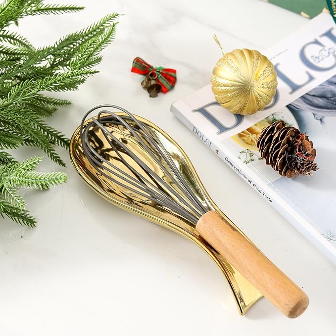 Ceramic Spoon Rest for Stove Top, Large 8.7 Inch Spoon Holder for Kitchen Counter, Porcelain Utensil Rest for Ladle, Spatula, Tongs, Housewarming Gift, Dishwasher Safe and Heat-Resistant, Gold(1 PC)