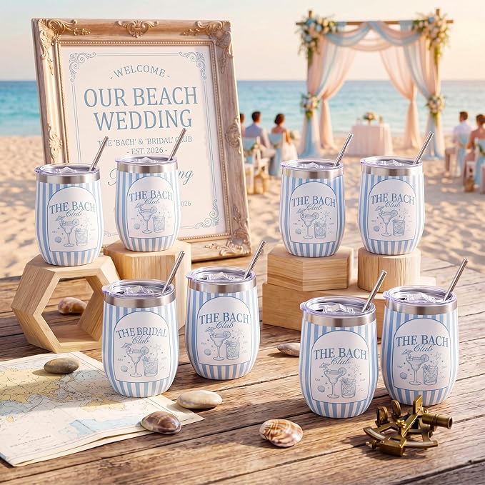 Sliner 8 Pcs The Bachelorette Club Gifts Tumbler with Lid, 12oz Stainless Steel Bachelorette Party Cups Insulated Wine Glass Bridesmaid Tumbler Mugs for Bridal Shower Favors Engagement Wedding Gifts