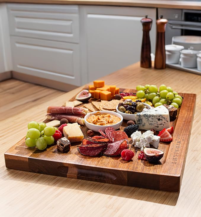 Midnight Board- Acacia Wood Cutting Board, Grooved Edge Design