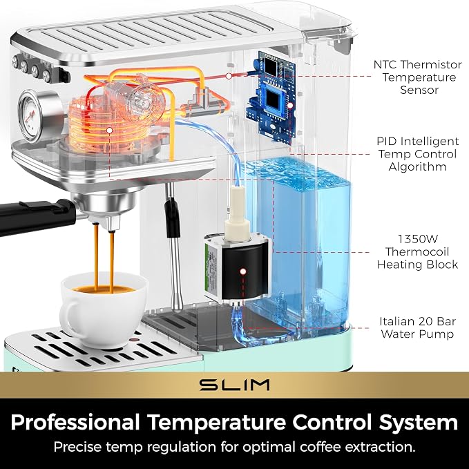 CHULUX Slim Espresso Machine with Milk Frother, 20 Bar Professional Italian Pump Espresso Coffee Machine for Home Cappuccino & Latte Maker, Stainless Steel, Pastel Green