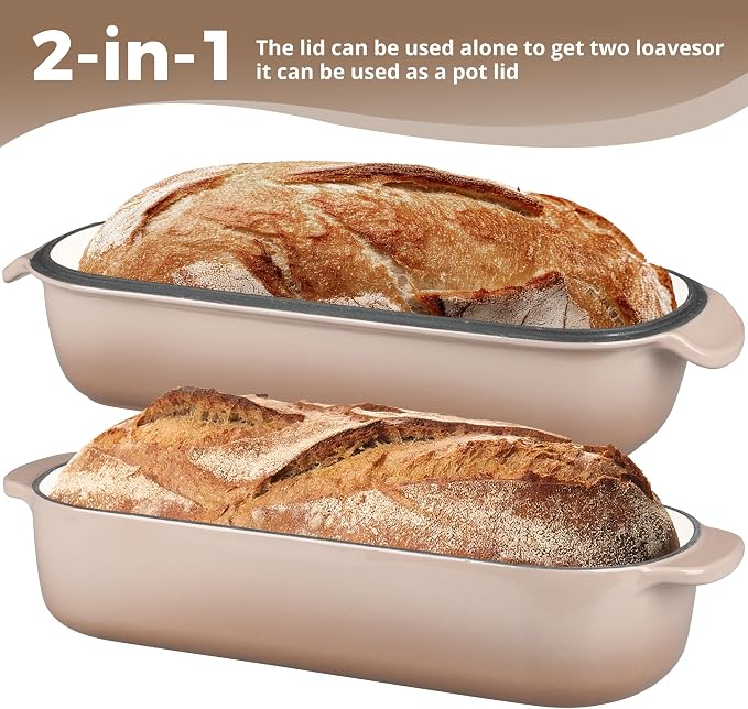 EDGING CASTING Enameled Cast Iron Loaf Pan with Lid, Bread pan, Dutch Oven Bread pan for Homemade Sourdough Bread Baking, 12.5x5.5 inch, 5qt, Mocha