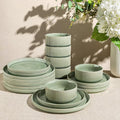 GBHOME 12-Piece Stoneware Dinnerware Set for 4 – Ribbed Ceramic Plates and Bowls, Scratch-Resistant, Microwave & Dishwasher Safe, Reactive Glaze, Light Green