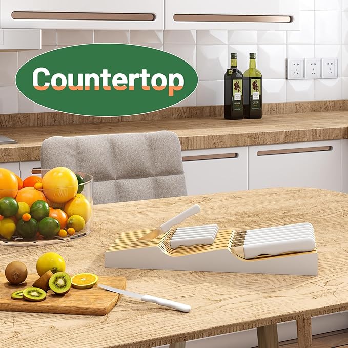 Large Knife Drawer Organizer Insert, Bamboo Wood Knife Holder, Knife Block Hold up To 15 Knives