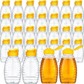 Eccliy 32 Pcs Clear Plastic Honey Jar Empty Honey Bottles with Caps Refillable Containers Leakproof Squeeze Bottle Container Holder with Flip Lid for Storing (12 oz,Yellow)