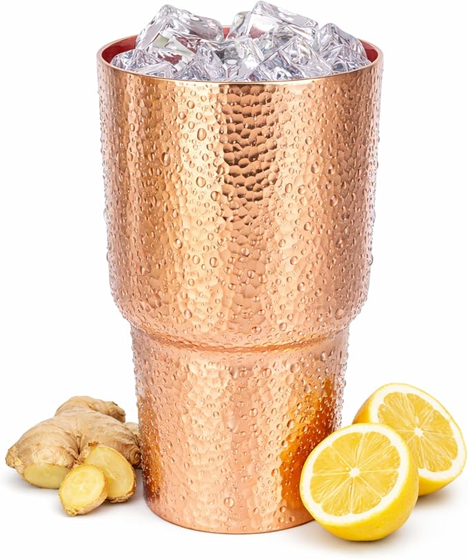 20 oz Pure Copper Cup for Drinking, Tall Hand-Hammered Ayurvedic Water Tumbler, Cold-Retentive Mug for Moscow Mule, Cocktails & Whiskey, Ideal for Bar, Home & Parties (1)
