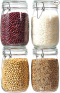 4 Pack 34oz Food Storage Jars with Airtight Lids, Preserving Seal Wire Clip Fastening Glass Containers, Canisters for Kitchen Organization, Flour, Cereal, Pasta, Sugar, Beans, Pickling Jars(34 Oz*4)
