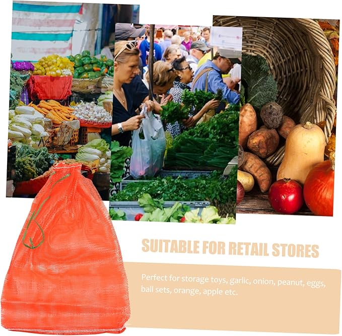 ULTECHNOVO 50pcs Mesh Tote Bag Drawstring Reusable Mesh Produce Bags Net Storage for Fruits Vegetables