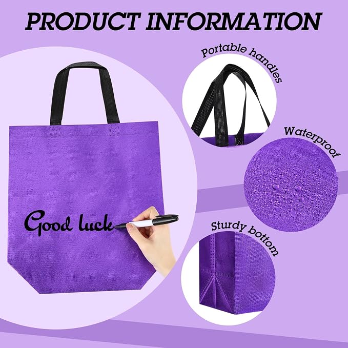 Eccliy Reusable Gift Bags Set Glossy Grocery Gift Tote Bag with Handle for Wedding, Bridal Shower, 4th of July, Summer Event(12 x 11 x 4.7 I Inch,Purple,80 Pcs)