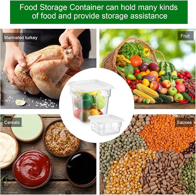 FoldTier 2 Pieces Square Food Storage Containers Polycarbonate Clear food Container with Lid Commercial Storage with Graduations for Commercial Kitchen Dough Marinating Meat (White,2 Qt,4 Qt)