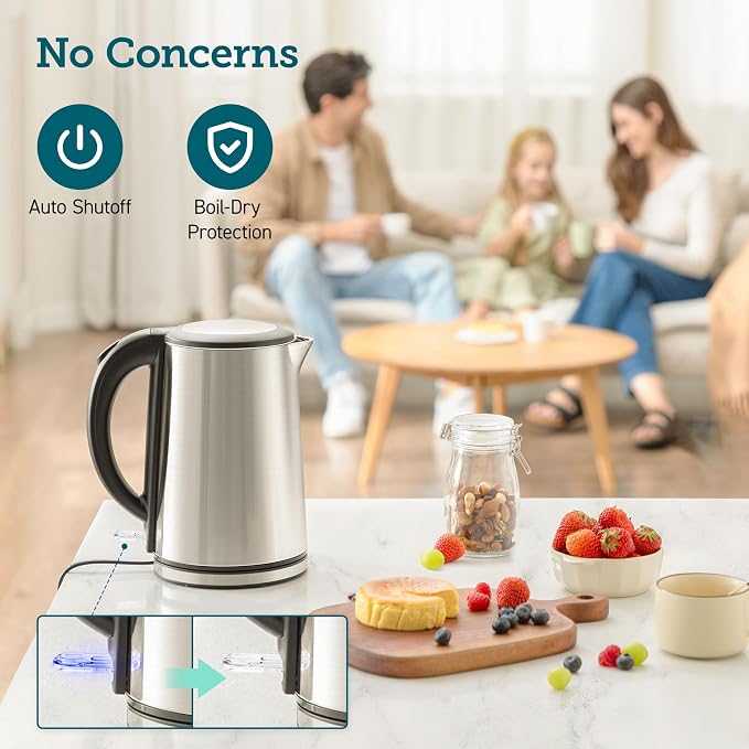 Cosori Electric Kettle,No Plastic Inner Lid,Filter & Spout,Stainless Steel Tea Kettle,Automatic Shut Off & Boil-Dry Protection,Durable Tea-Kettle Boiler-& Heater,1.5L/1500W,Silver,(Pack of 6)