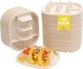 Small Disposable Taco Plates With Dipping Sides - 150 Pack, Biodegradable Cornstarch Taco Holder, Mini Size Fit 4-6 Inch Street Tortilla Shells, Sturdy & Microwave Safe, Bar Serving Set For A Party