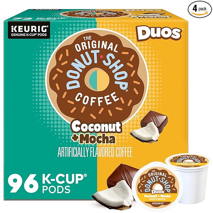 The Original Donut Shop Duos Coconut + Mocha Keurig Single-Serve K-Cup Pods, Medium Roast Coffee, 96 Count