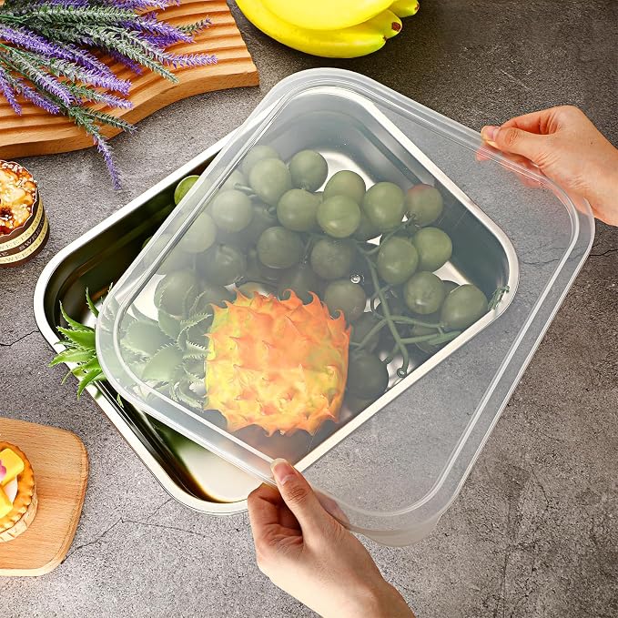 8 Pcs 304 Stainless Steel Food Storage Containers with Lids Hotel Pans Chicken Food Grade Pans Metal Meal Containers for Restaurant Stackable Kitchen Freezer Buffet (2.6 Inch Deep)
