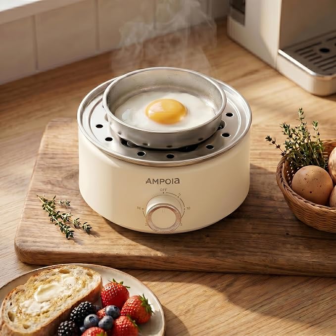 14 Eggs Electric Egg Cooker, 350W Rapid Egg Boiler with 30-Min Timer & Auto Shut-Off, Beige & White