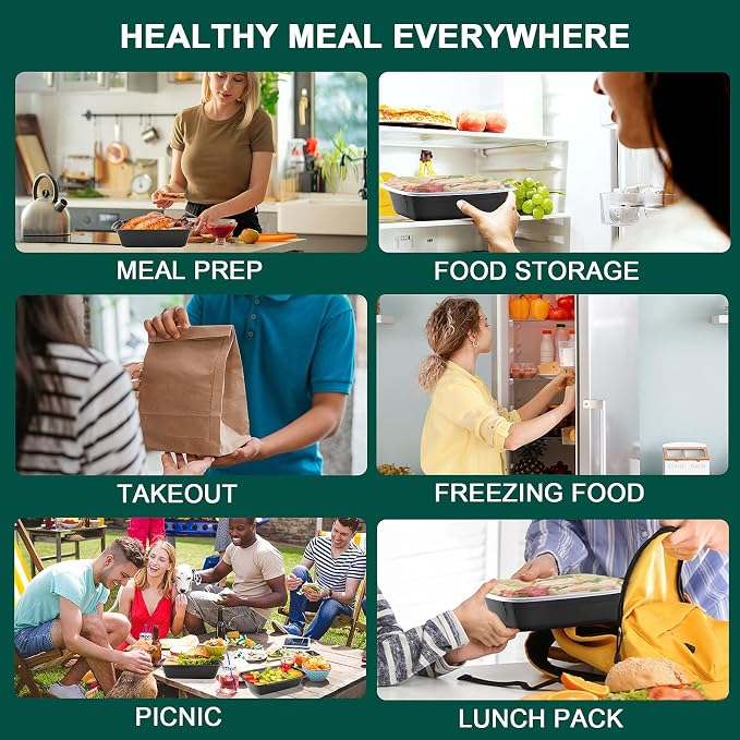Meal Prep Containers 38 OZ, Plastic Food Prep Containers with Lids, BPA-Free, Stackable, Microwave, Dishwasher Safe Disposable To Go Container for Meal Plan, 50-Pack