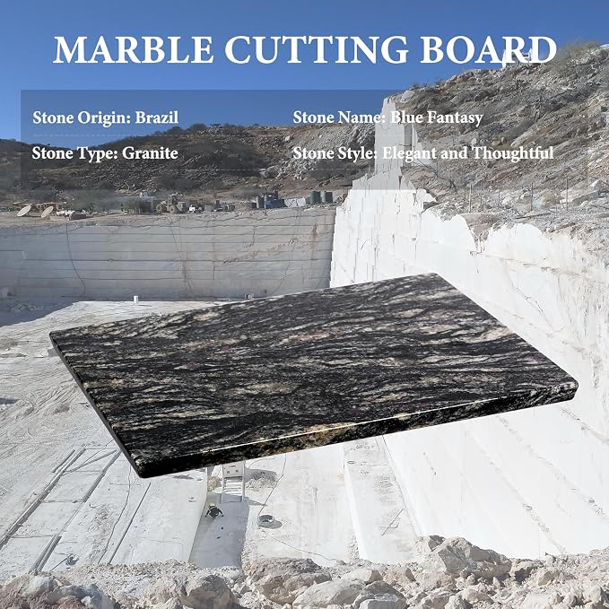 Koville Brazilian Natural Granite Cutting Board for Kitchen, 16x12inch Large Hand Crafted Stone Slab for Cheese, Charcuterie, Pastry Board - Wedding Gift, House Warming Gift