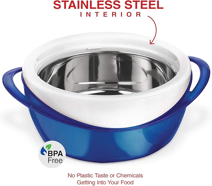 Pinnacle Large Insulated Casserole Dish with Lid 3.6 qt. Elegant Hot Pot Food Warmer/Cooler -Thermal Soup/Salad Serving Bowl Stainless Steel Hot Food Container–Best Gift Set for Moms –Holidays Blue
